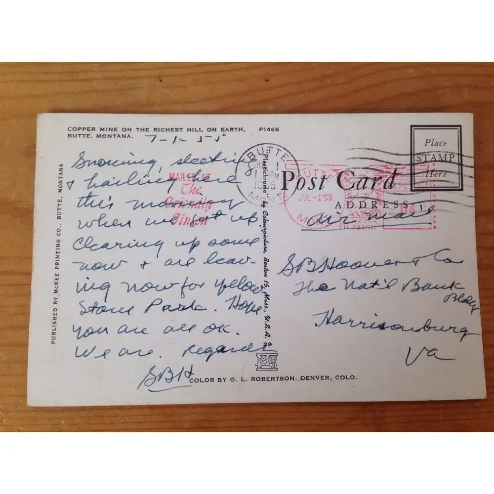 1955 Vintage Mckee Plastichrome Butte Montana Copper Mine Posted Color Postcard